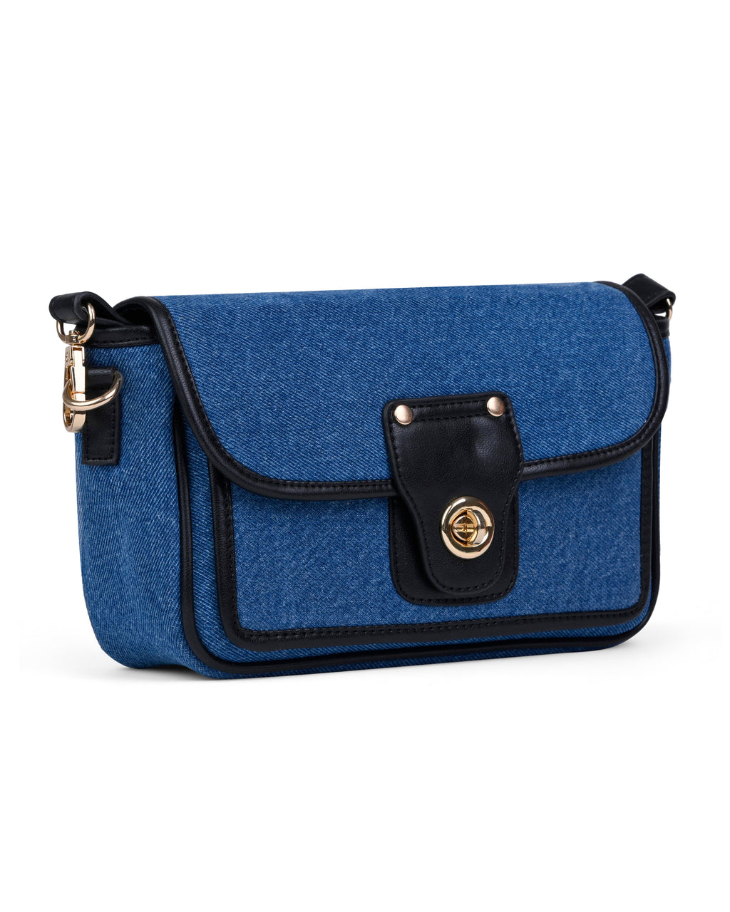 StyleShoot's Turn Lock Denim Crossbody Sling Bag in Blue