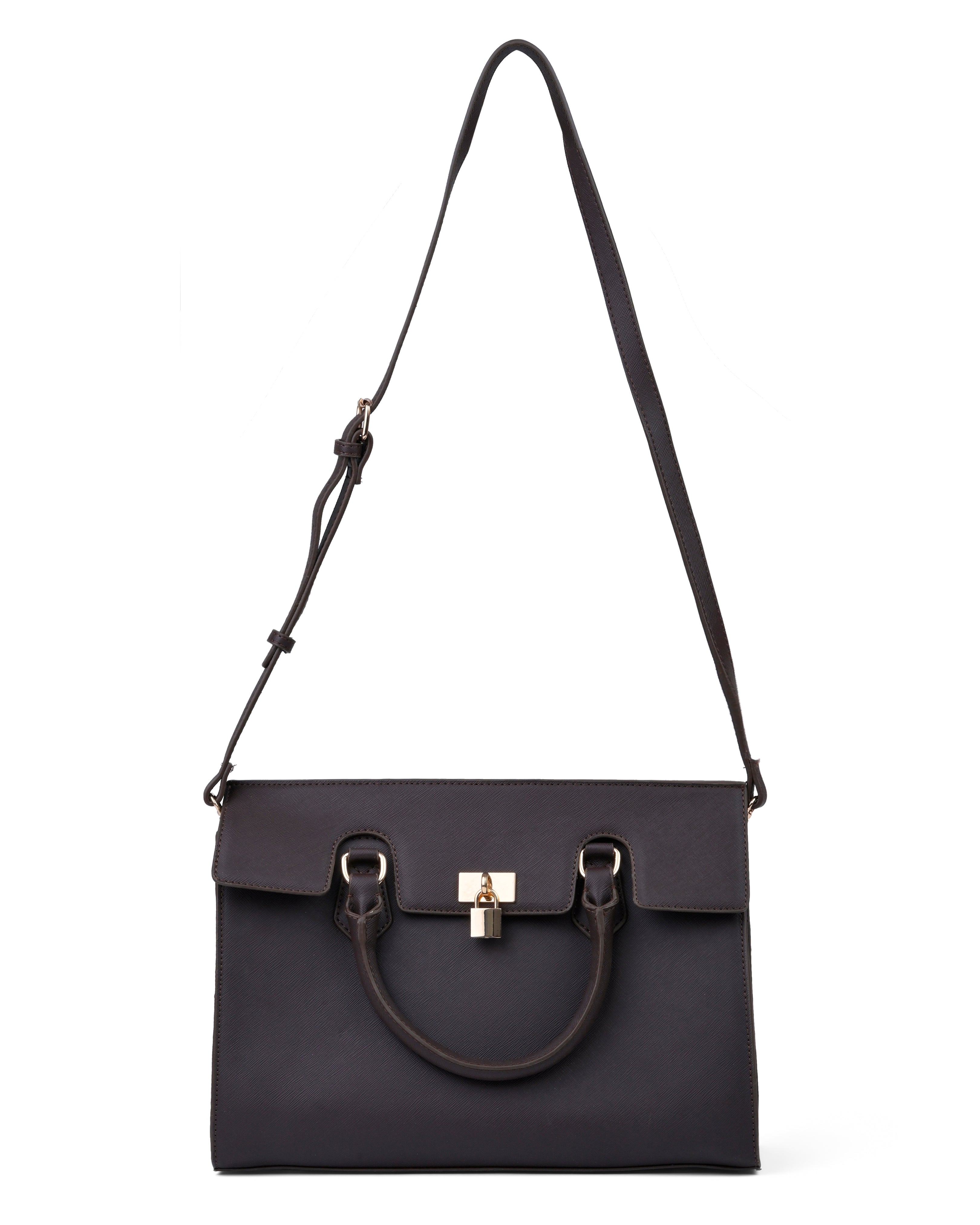 StyleShoot's Fashion Buckle Strap Office Shoulder Bag in Cocoa Brown