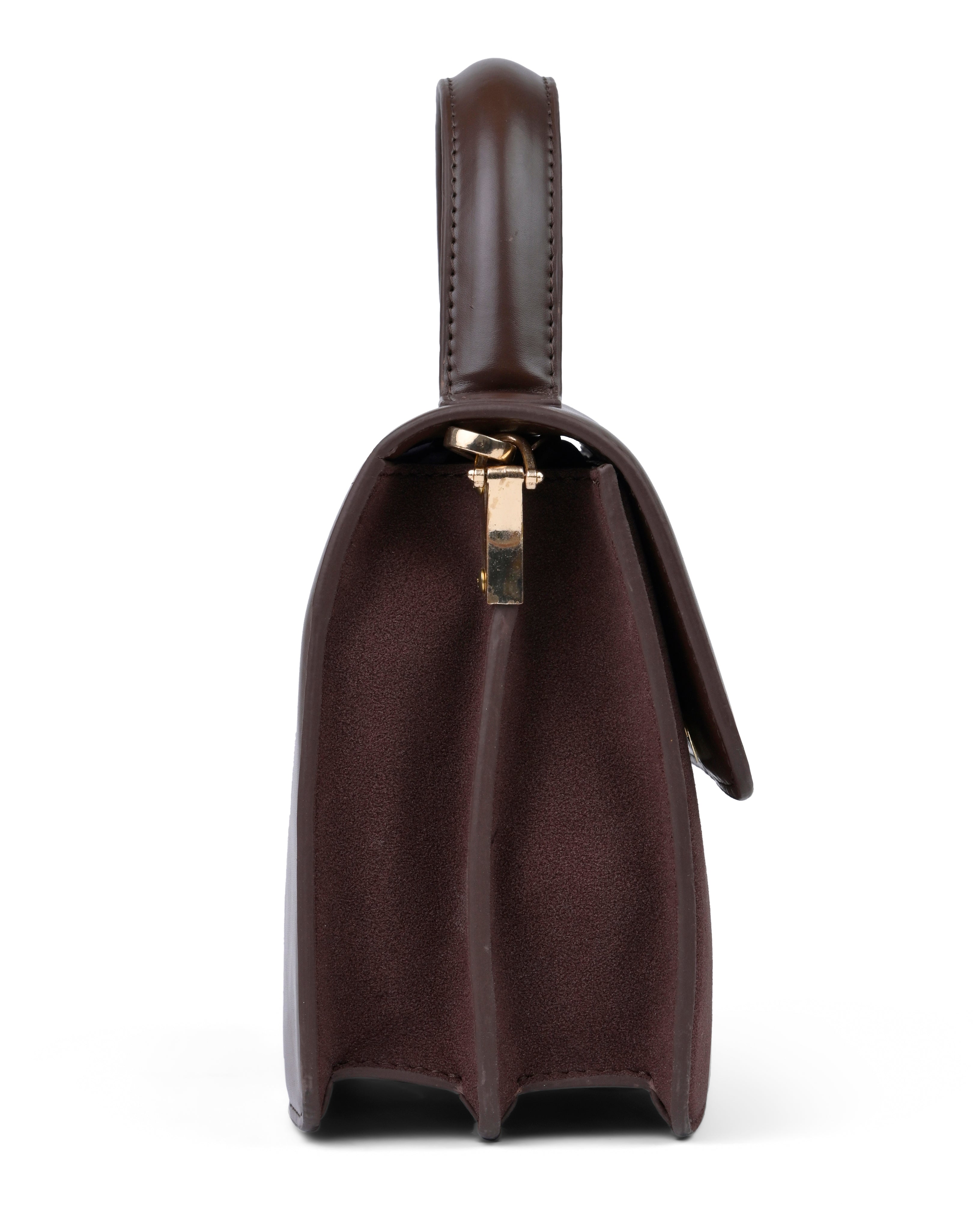 StyleShoot's Refined Top Handle Sling Bag in Brown
