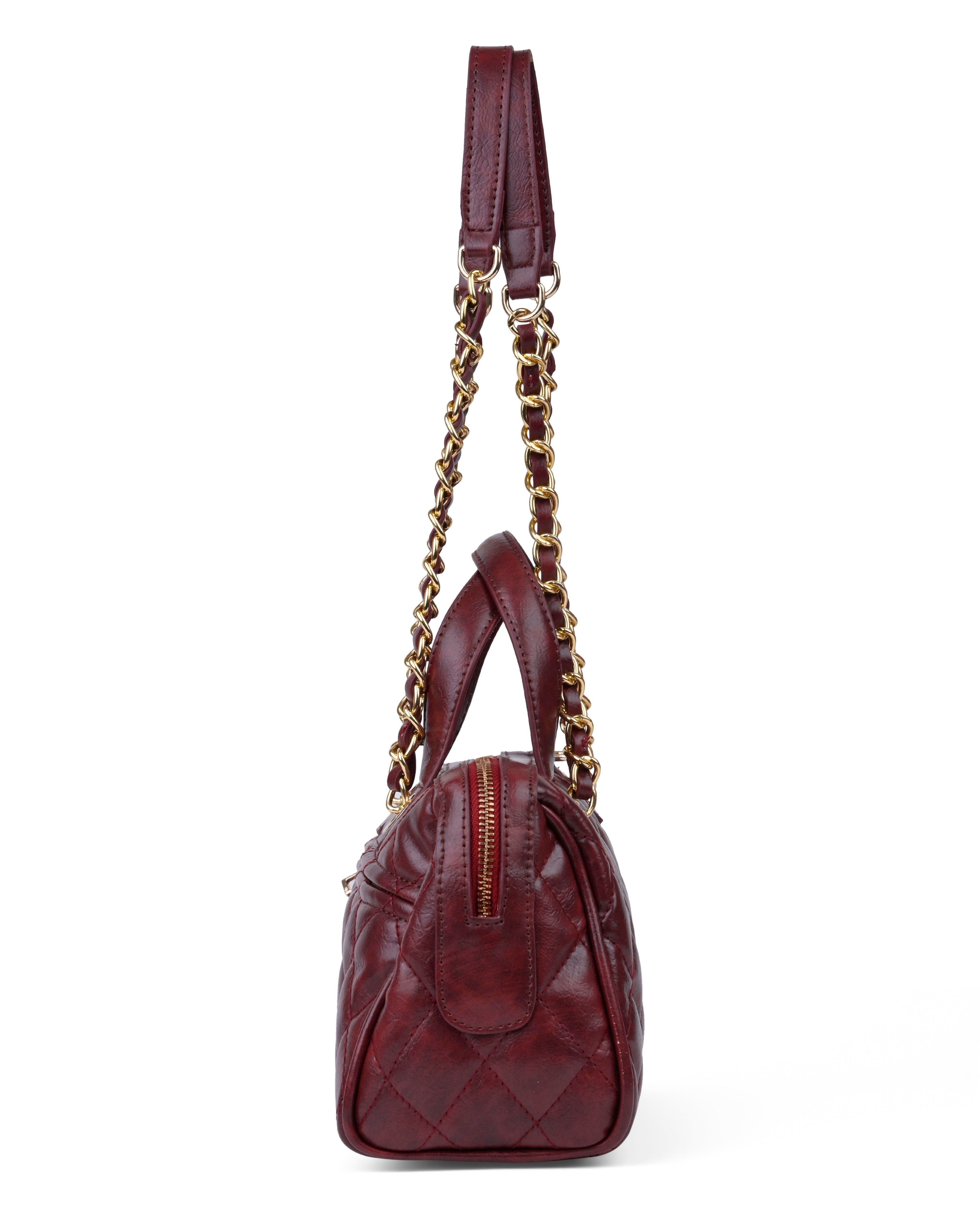 StyleShoot's Quilted Chain Strap Shoulder Bag in Cherry Red