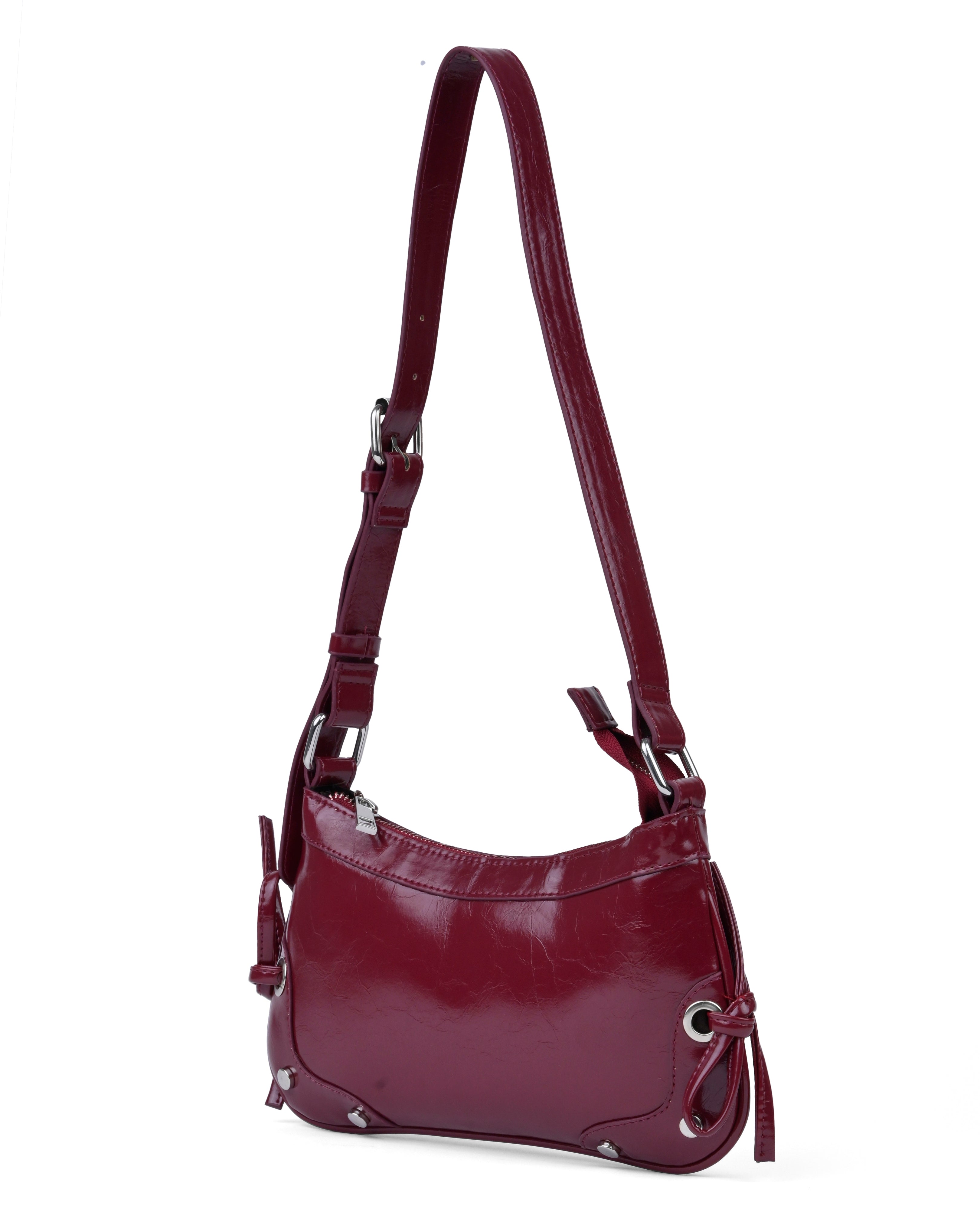 Glossy Shoulder Bag With Tie Detail in Cherry Red