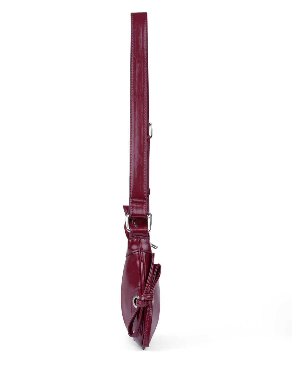StyleShoot's Glossy Shoulder Bag With Tie Detail in Cherry Red