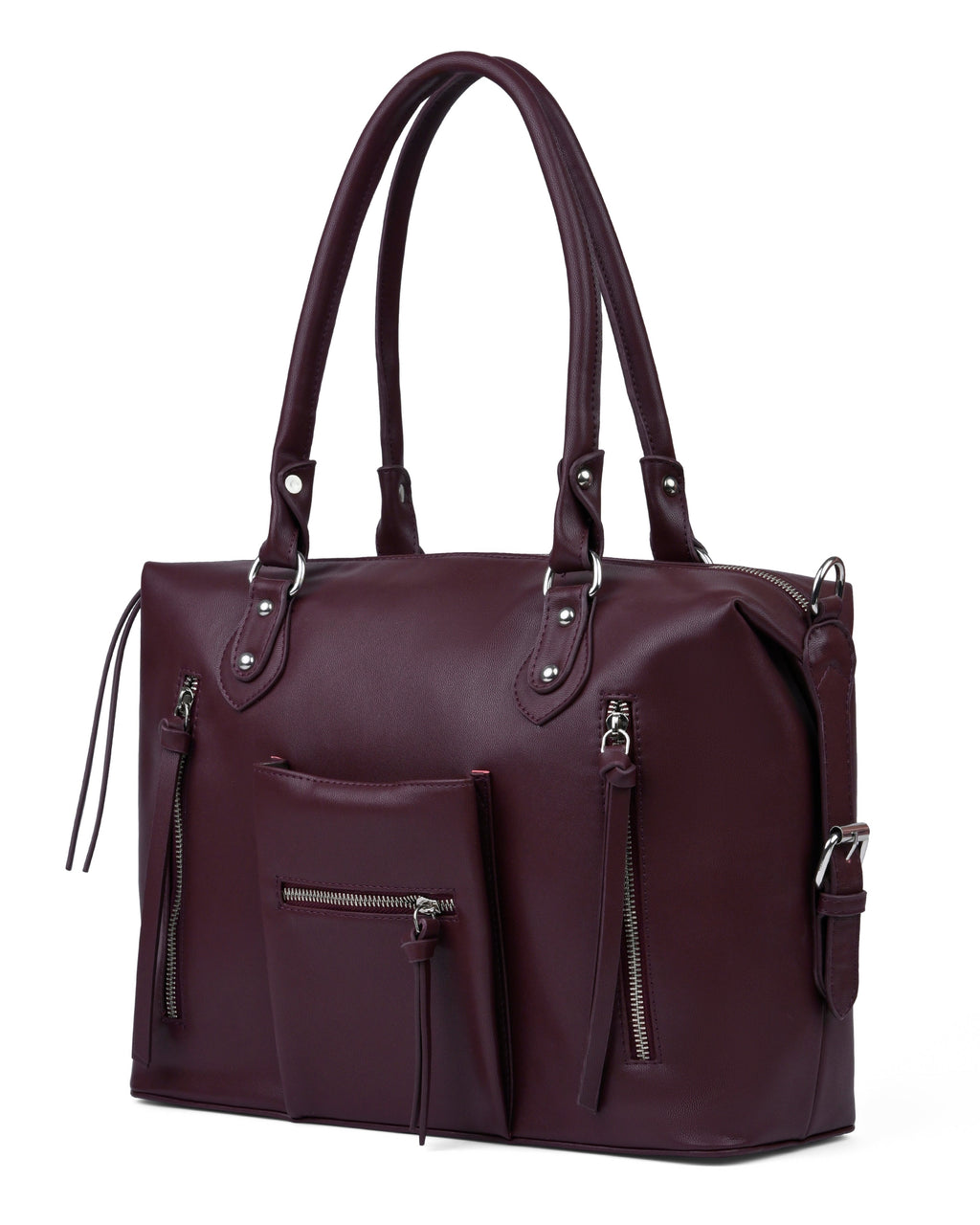 StyleShoot's Multi Zip Tote Handbag in Maroon