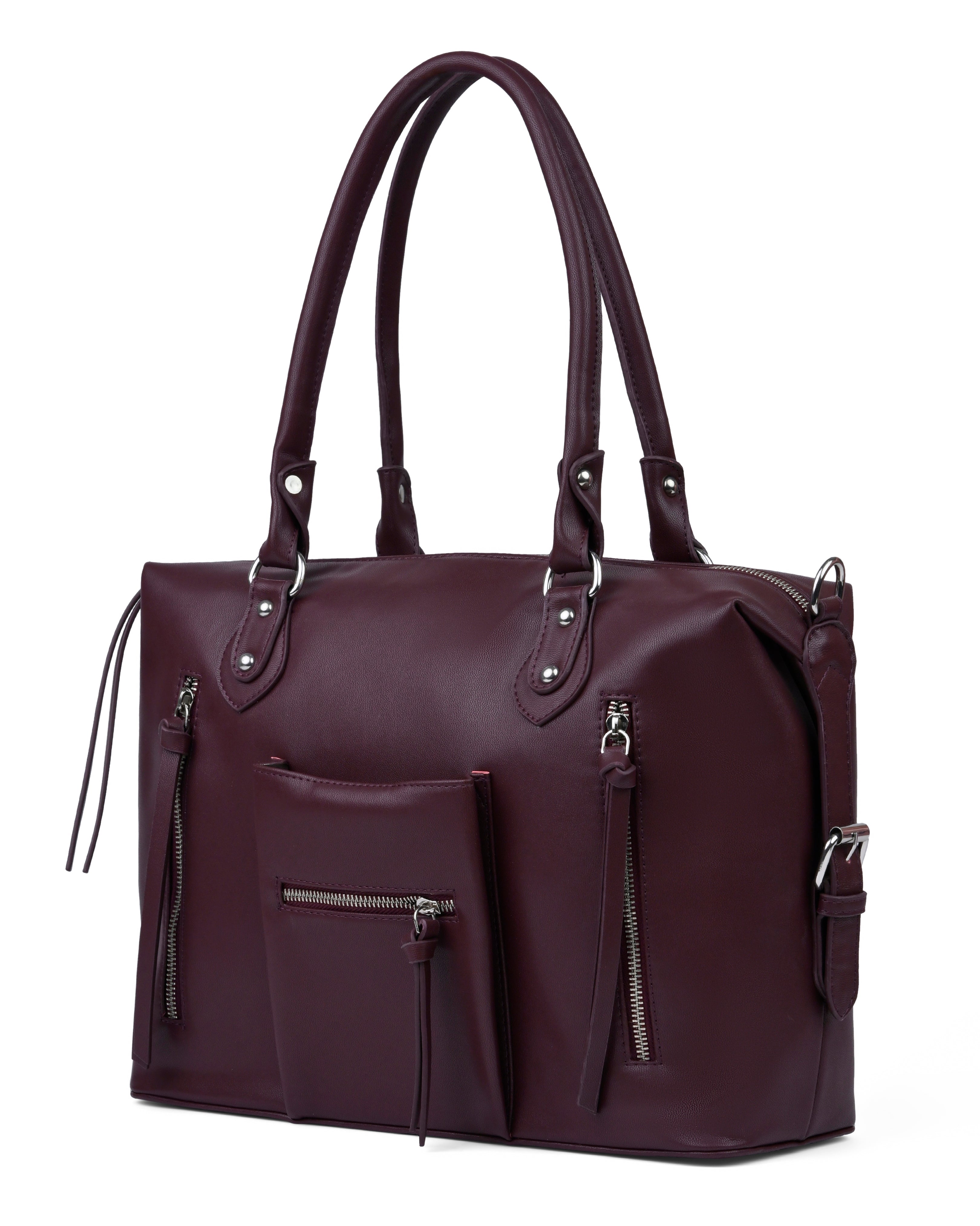 StyleShoot's Multi Zip Tote Handbag in Maroon