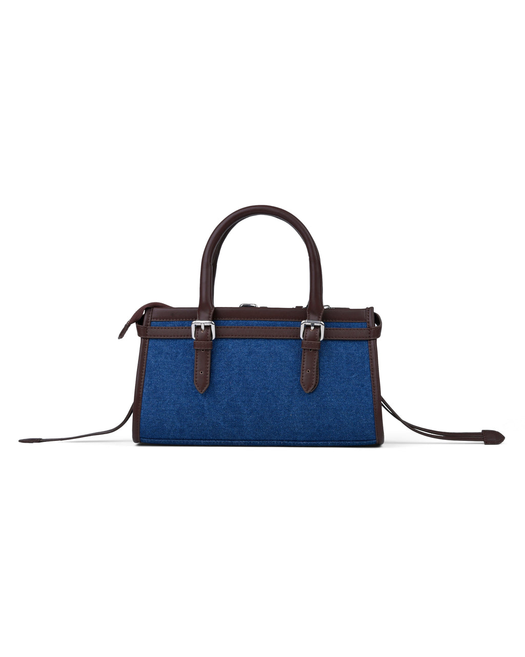 StyleShoot's Denim Buckle Detail Top Handle Shoulder Bag in Blue