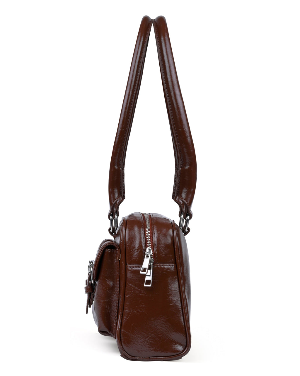 StyleShoot's Y2K Patent Shoulder Handbag in Chocolate Brown