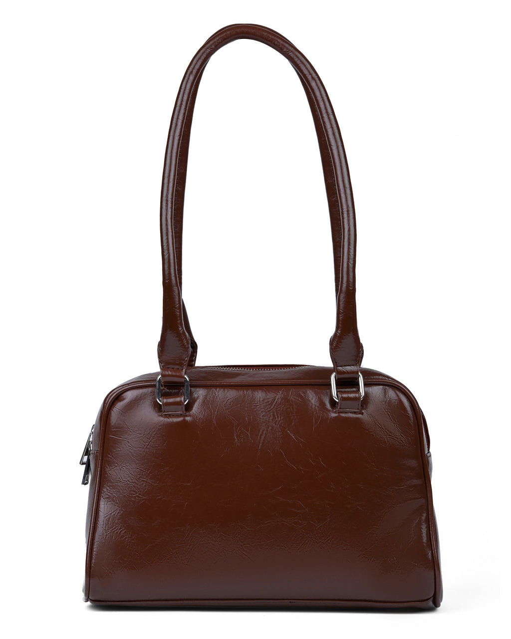 StyleShoot's Y2K Patent Shoulder Handbag in Chocolate Brown