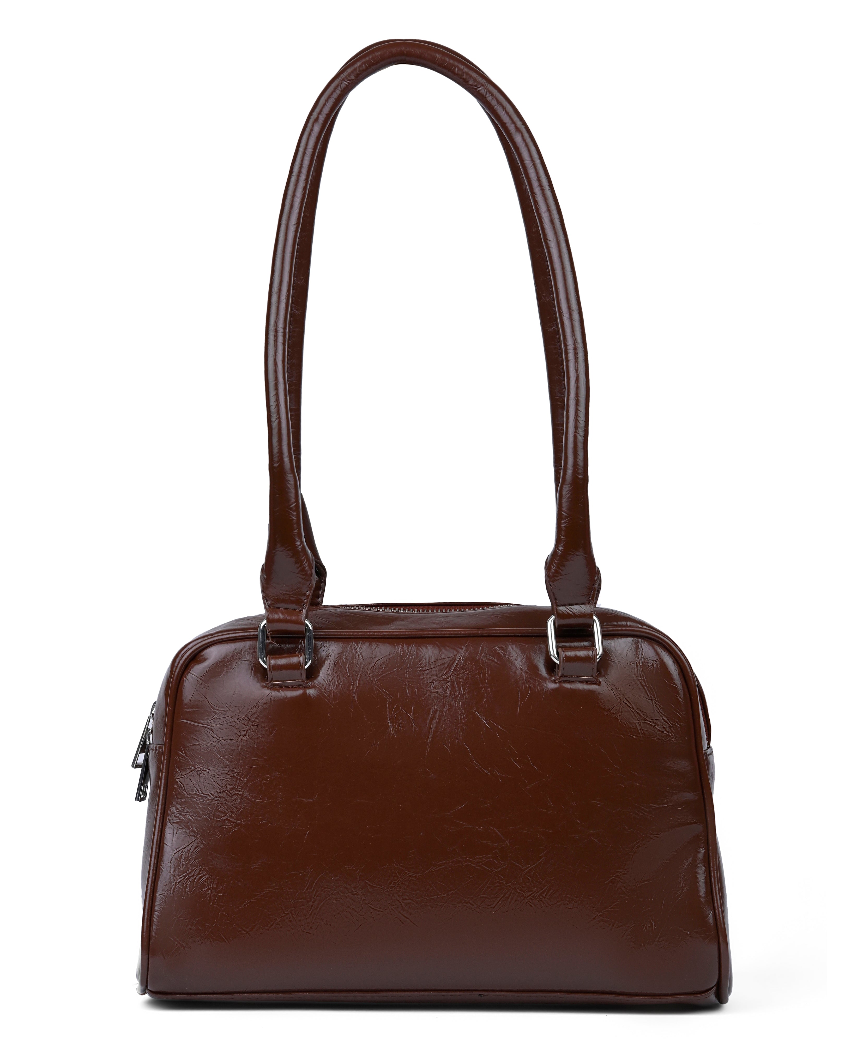 StyleShoot's Y2K Patent Shoulder Handbag in Chocolate Brown