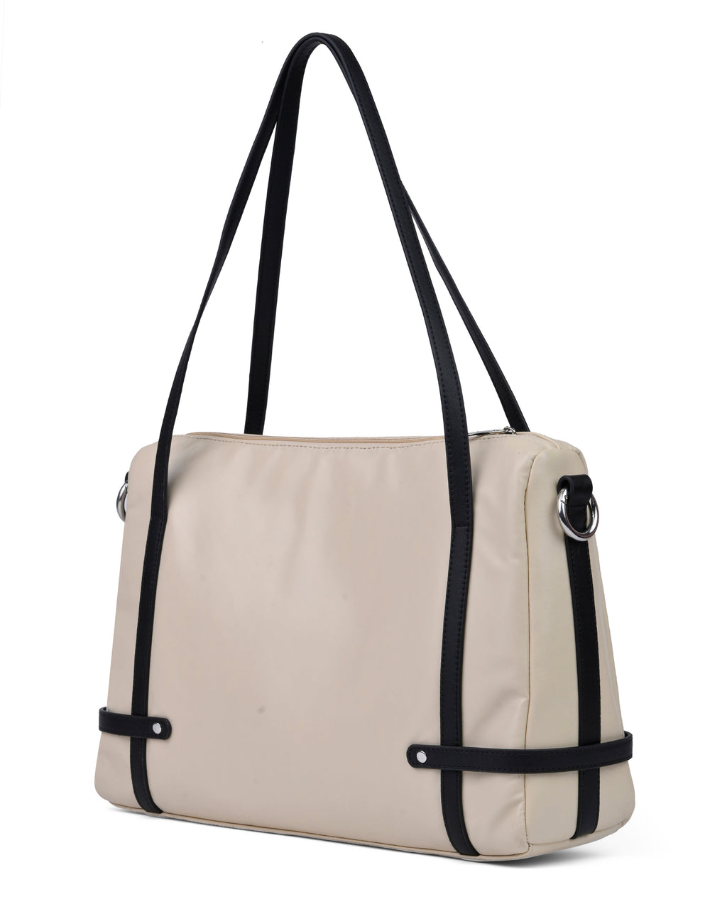 StyleShoot's Functional Shoulder Bag With Contrast Strap Detail in Cream