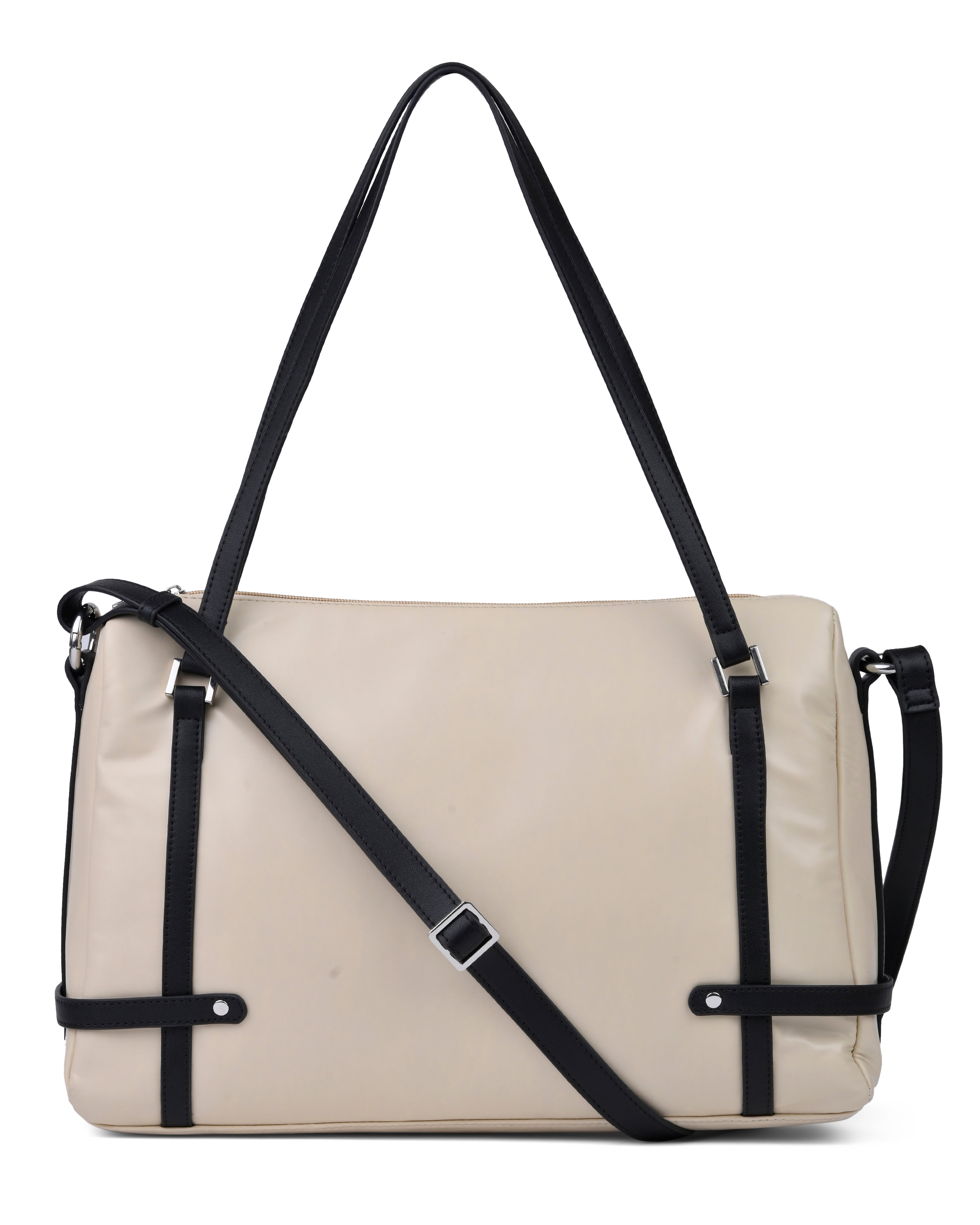 StyleShoot's Functional Shoulder Bag With Contrast Strap Detail in Cream