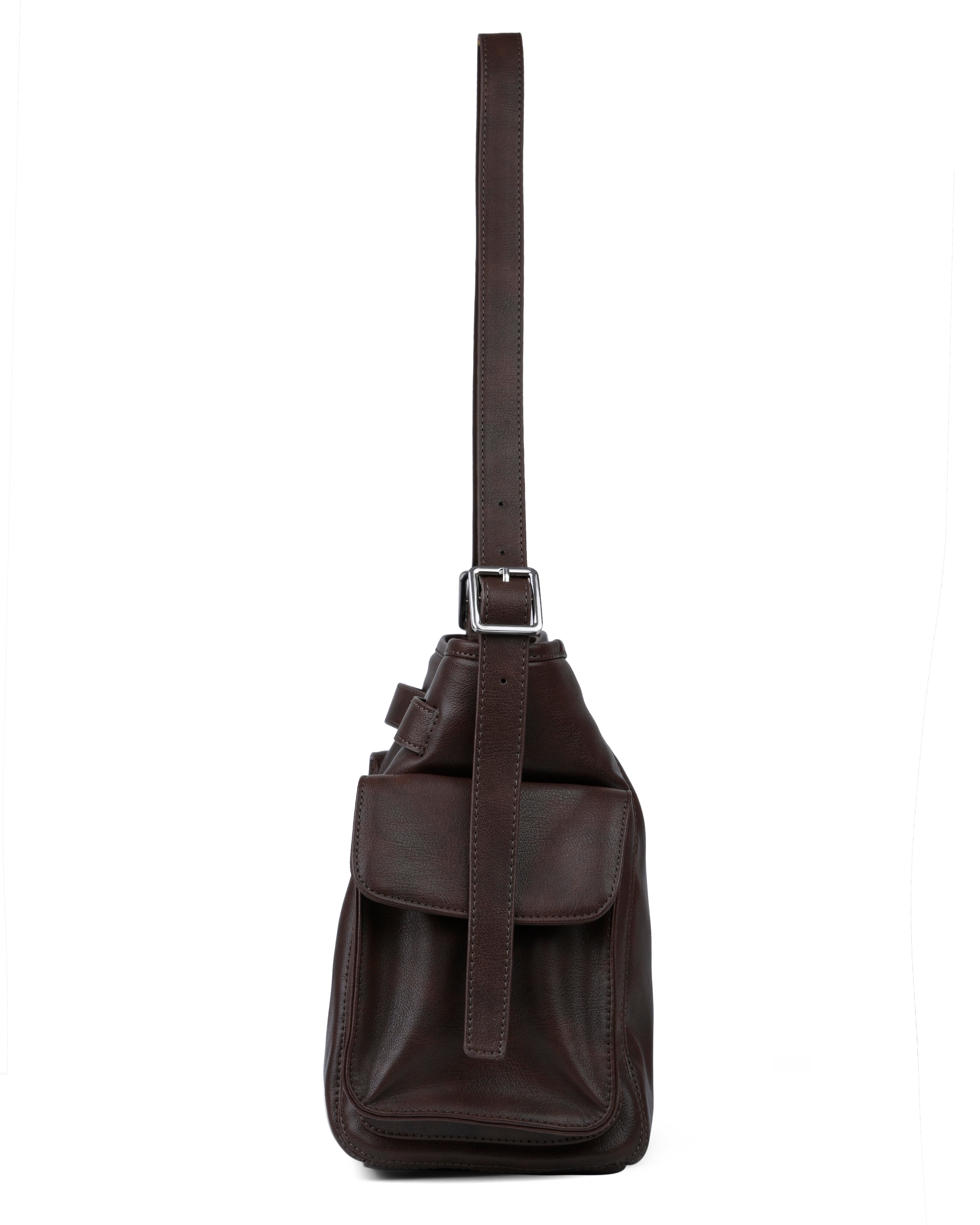 StyleShoot's Adjustable Strap Shoulder Bag in Espresso Brown