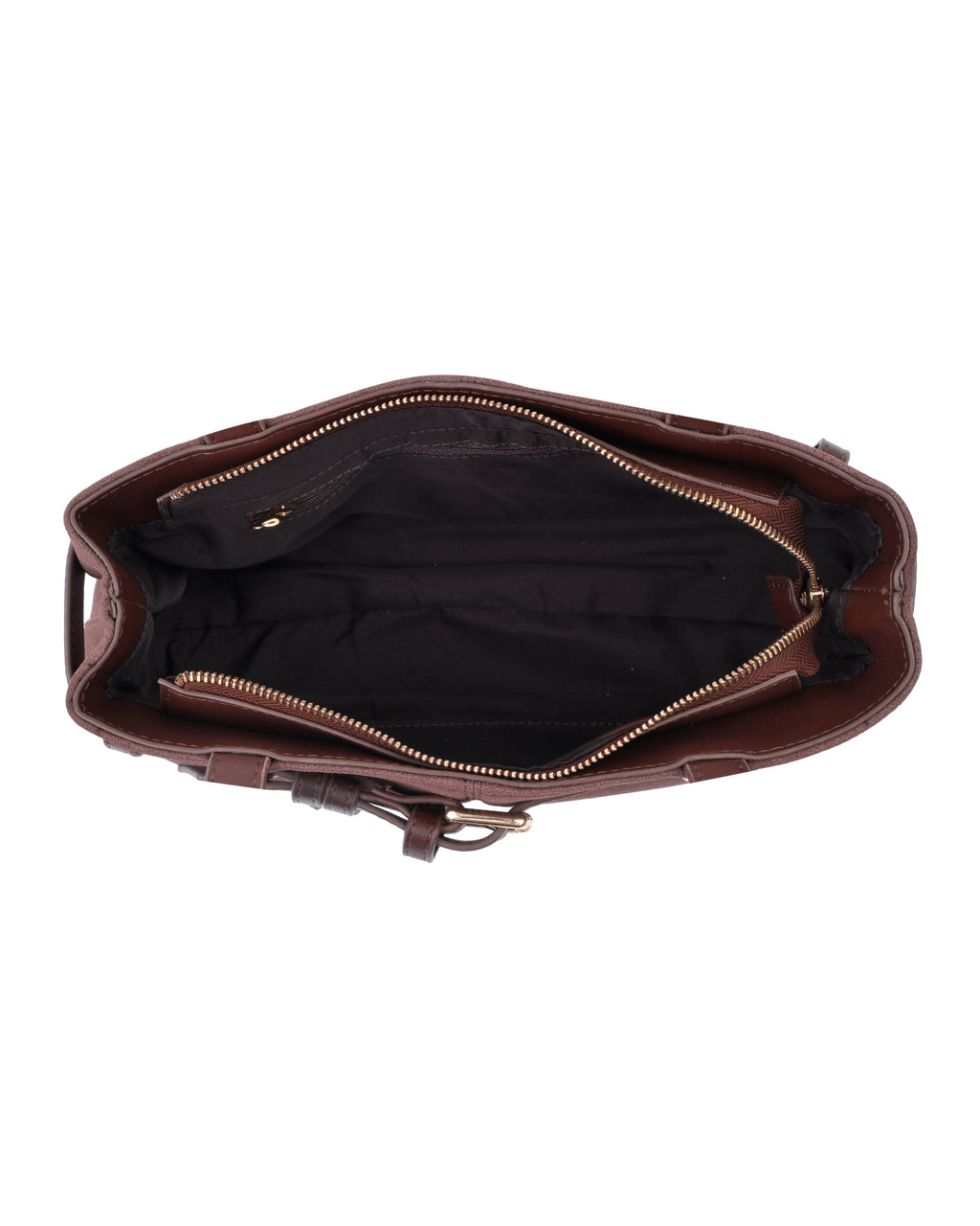 StyleShoot's Buckle Detail Structured Shoulder Bag in Coffee Brown