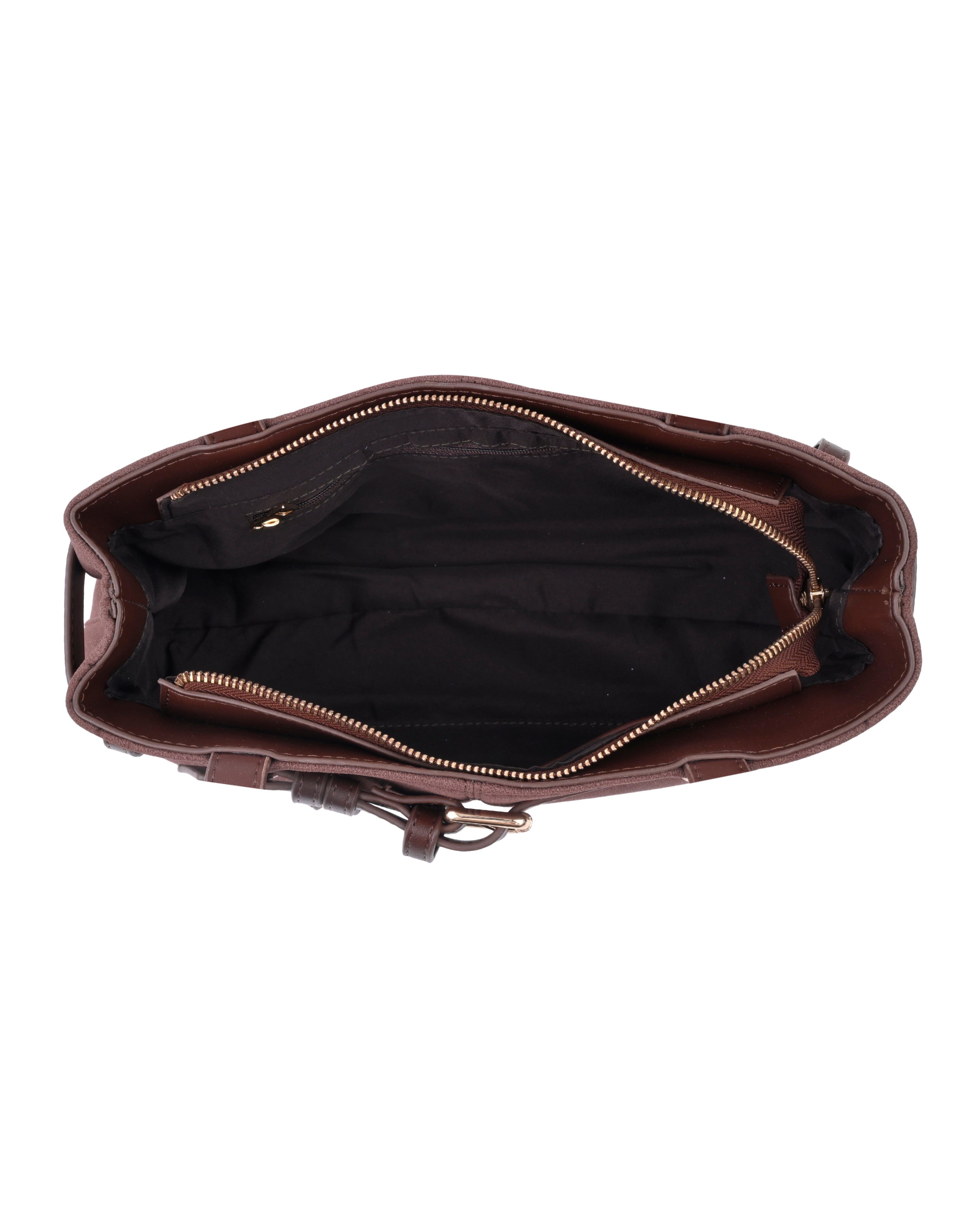 StyleShoot's Buckle Detail Structured Shoulder Bag in Coffee Brown