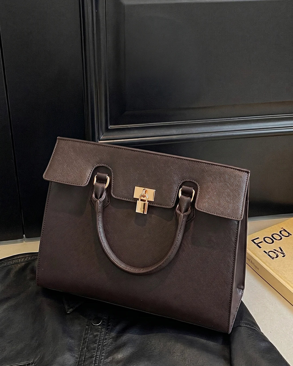 StyleShoot's Fashion Buckle Strap Office Shoulder Bag in Cocoa Brown