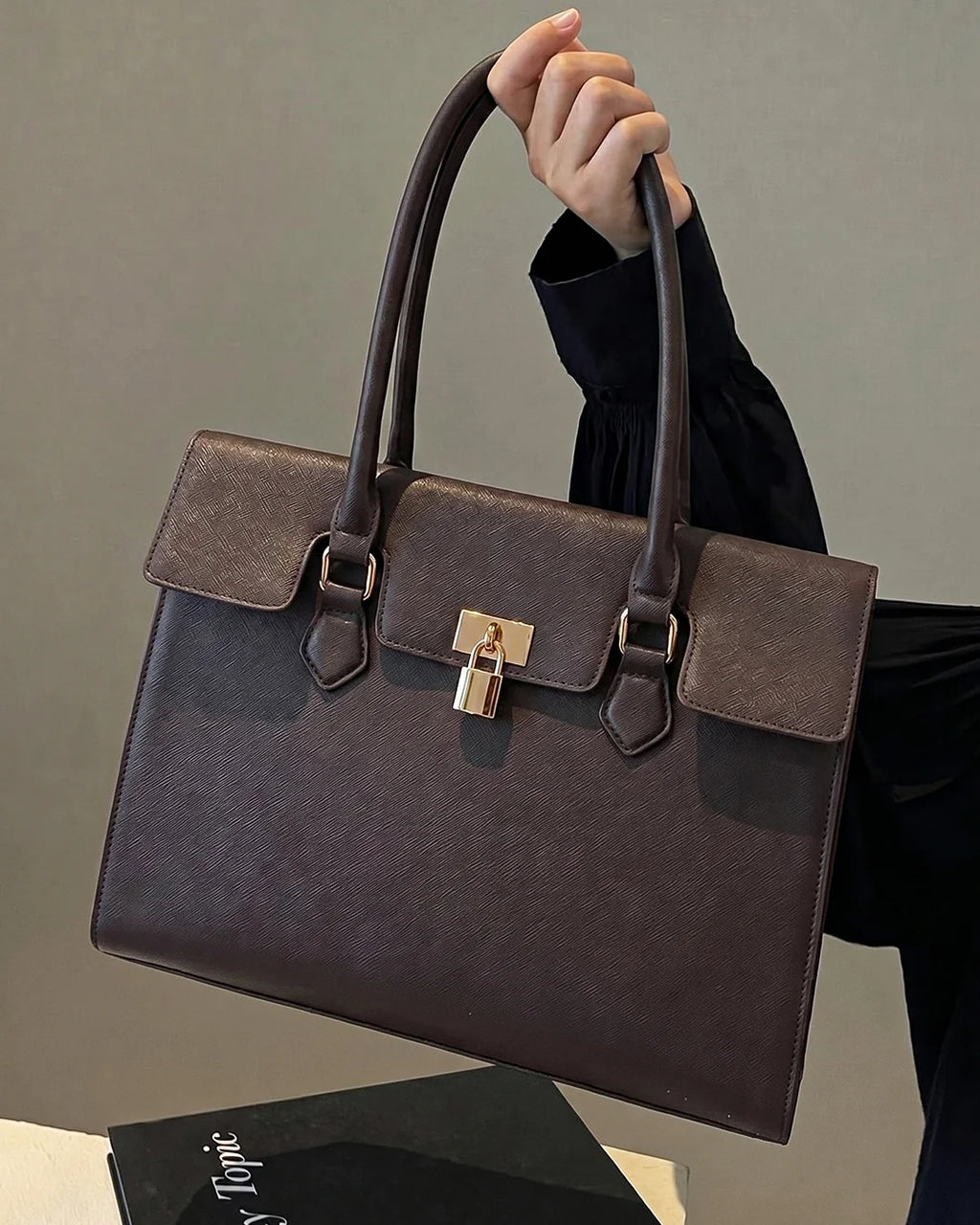 StyleShoot's Fashion Buckle Strap Office Shoulder Bag in Cocoa Brown
