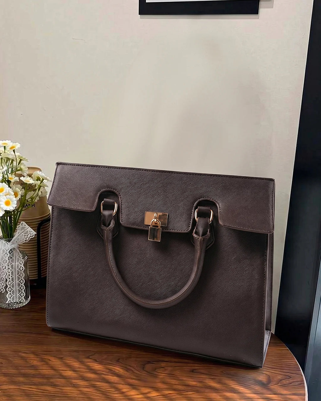 StyleShoot's Fashion Buckle Strap Office Shoulder Bag in Cocoa Brown