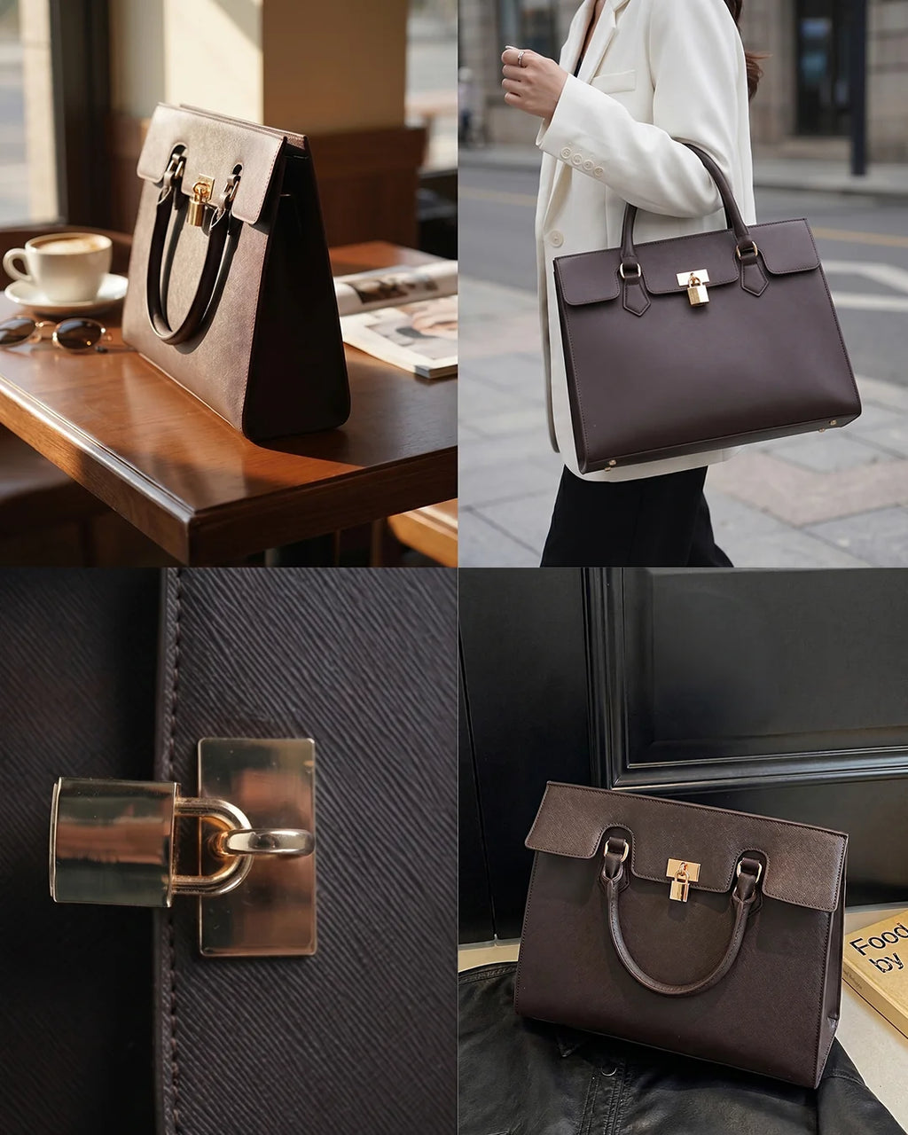StyleShoot's Fashion Buckle Strap Office Shoulder Bag in Cocoa Brown